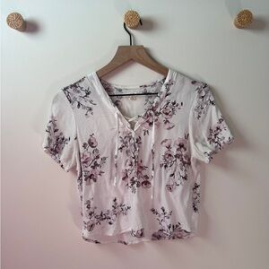 Purple + White Floral Print Women's Top (Garage)